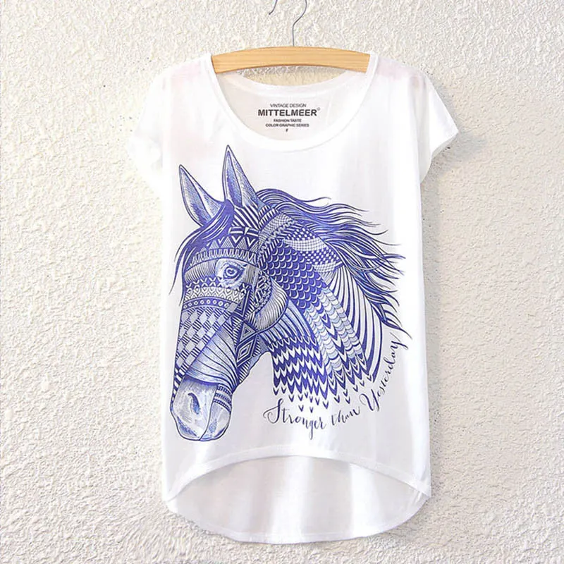 Cotton cropped t Shirt Women Short Sleeve t-shirts o-neck Causal loose Magic Unicorn T Shirt Summer top for women