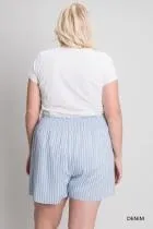 Cotton Striped Smocking Waist Detailed Shorts - Denim