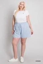 Cotton Striped Smocking Waist Detailed Shorts - Denim