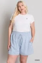 Cotton Striped Smocking Waist Detailed Shorts - Denim