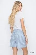 Cotton Striped Smocking Waist Detailed Shorts - Denim