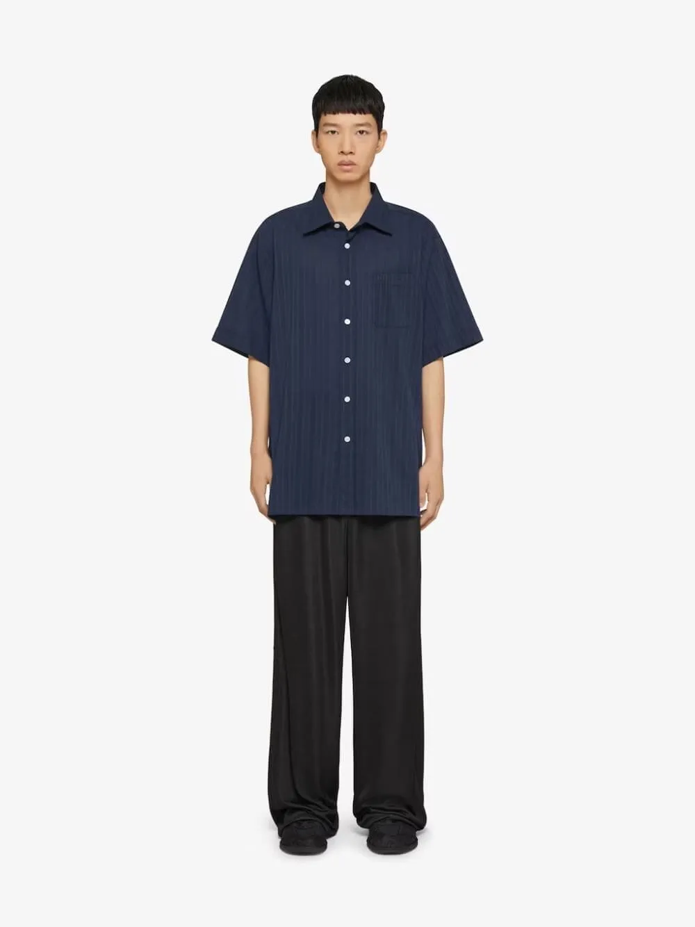 Cotton Voile Blue Shirt With Stripes