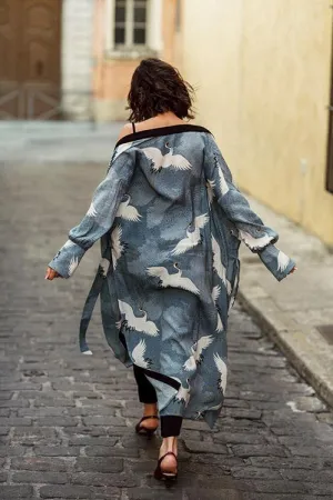 Crane Print Kimono Cardigan