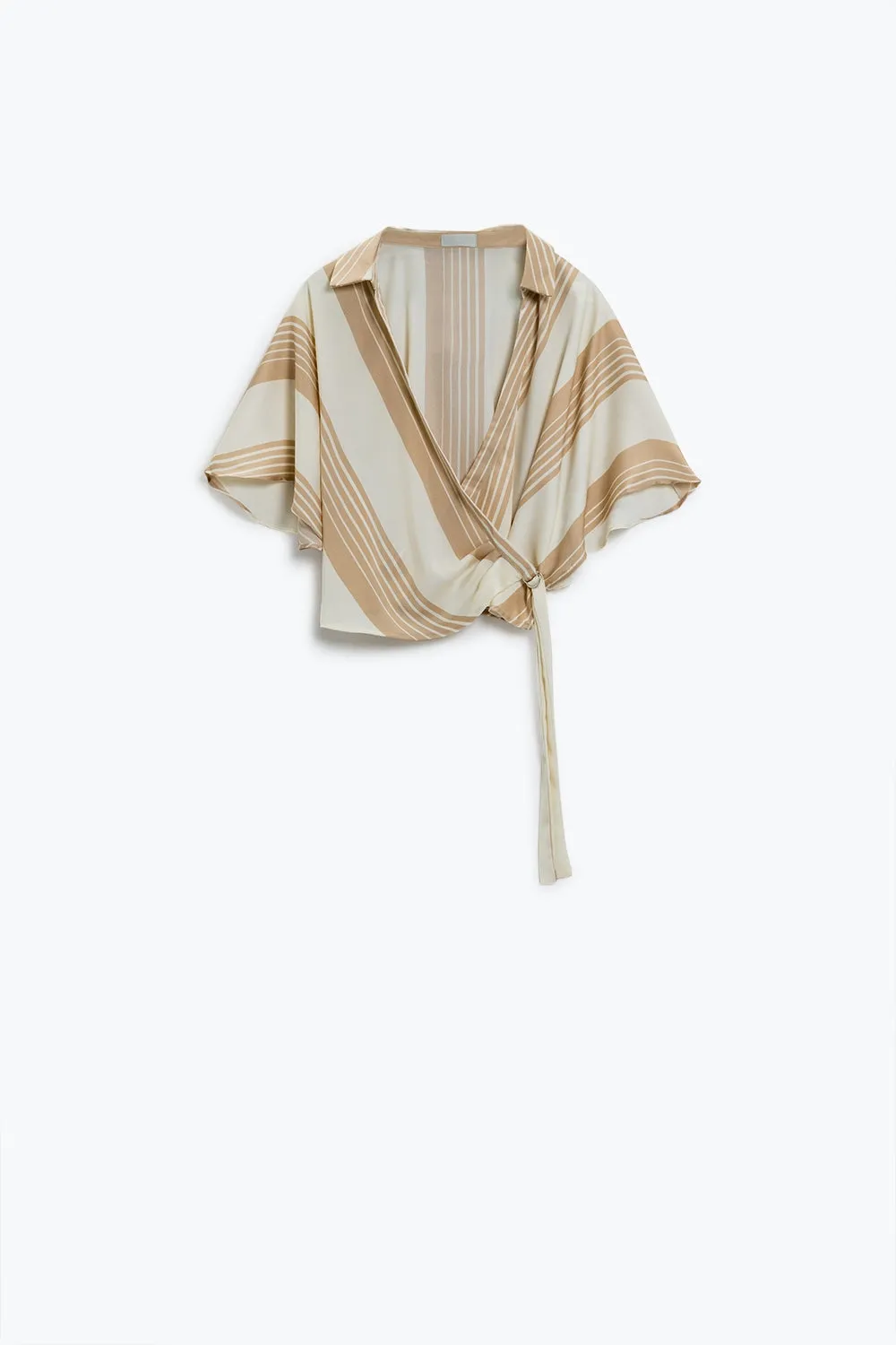 Cream Shirt Tied At Side With V-neck