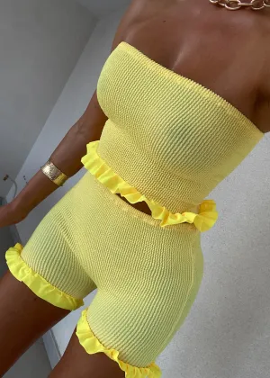 Crinkle Mini Peplum Bandeau & Shorts Set