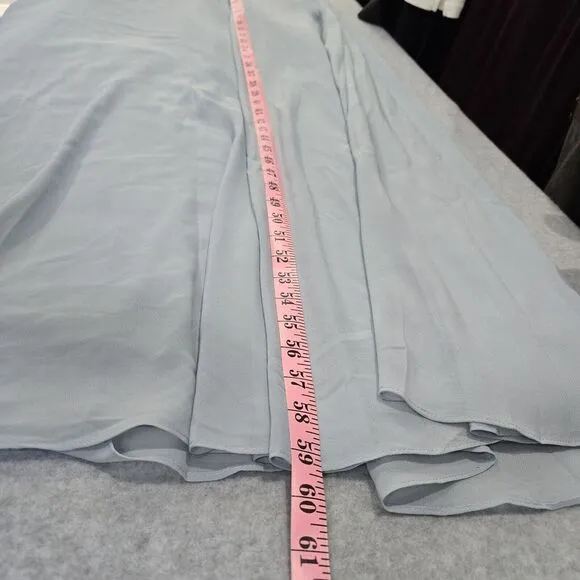 David's Bridal Formal Gown 18 Dusty Blue Bridesmaid Faux Wrap Chiffon Strap Long