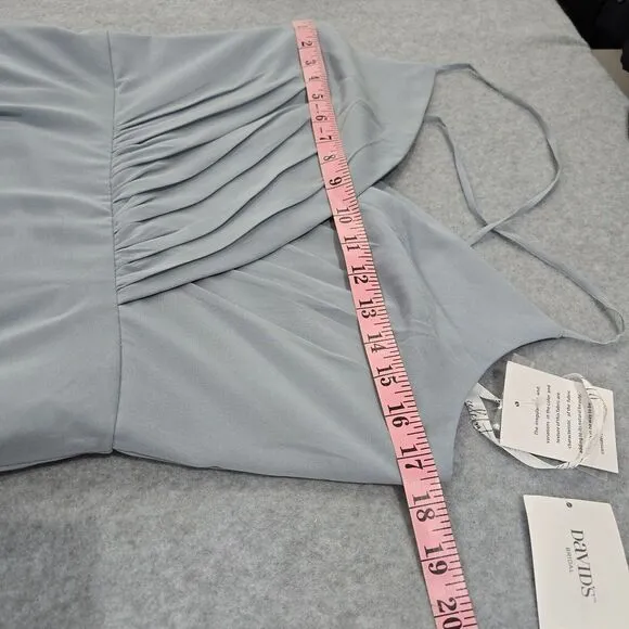 David's Bridal Formal Gown 18 Dusty Blue Bridesmaid Faux Wrap Chiffon Strap Long