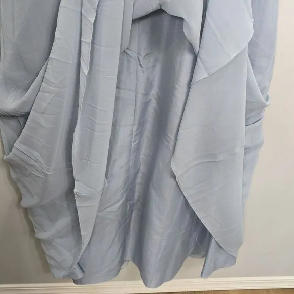 David's Bridal Formal Gown 18 Dusty Blue Bridesmaid Faux Wrap Chiffon Strap Long