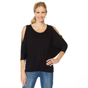 DG2 by Diane Gilman Women's Plus Size Pleat Front Cold Shoulder Dolman Top