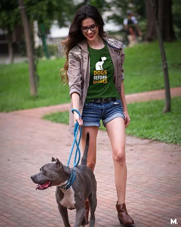Dogs before dudes printed t shirts