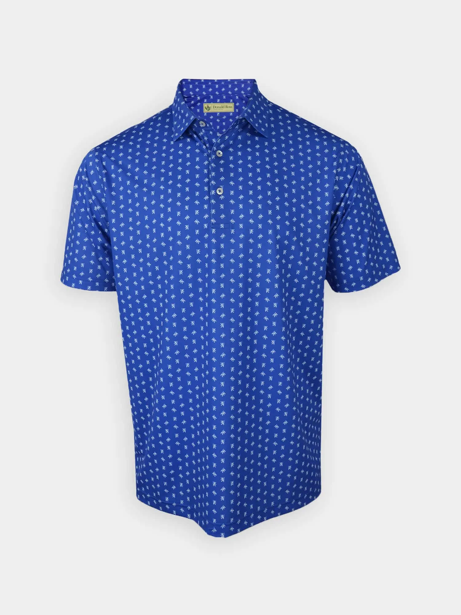 Donald Ross Mens Classic Fit Rampant Lion Print Jersey Polo - AZURE EHITE