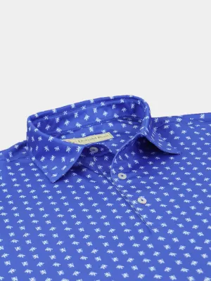 Donald Ross Mens Classic Fit Rampant Lion Print Jersey Polo - AZURE EHITE