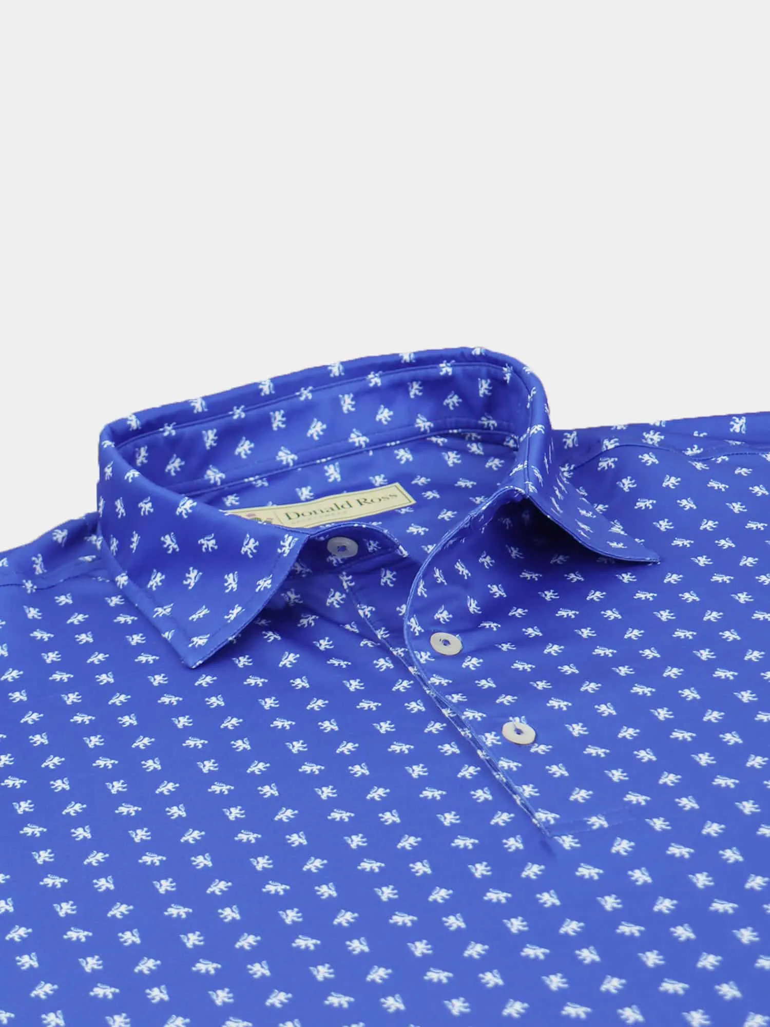 Donald Ross Mens Classic Fit Rampant Lion Print Jersey Polo - AZURE EHITE