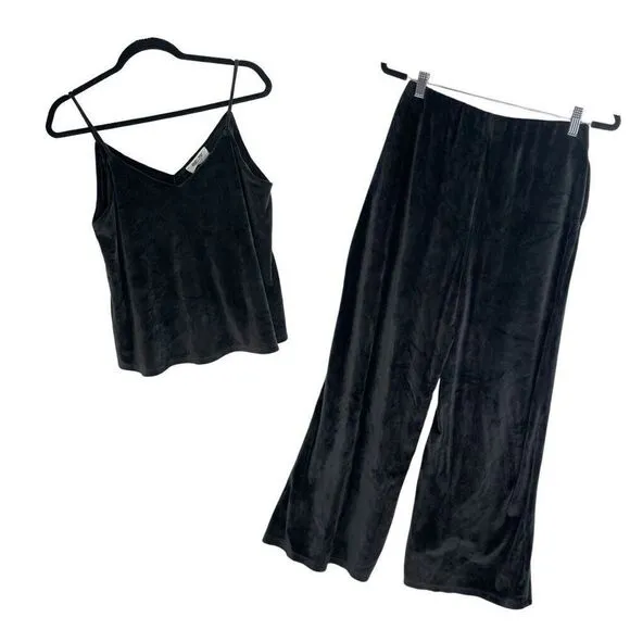 Double Zero Black Velvet Stretchy 2 Piece Lounge Tank &amp; Pant Set Size M