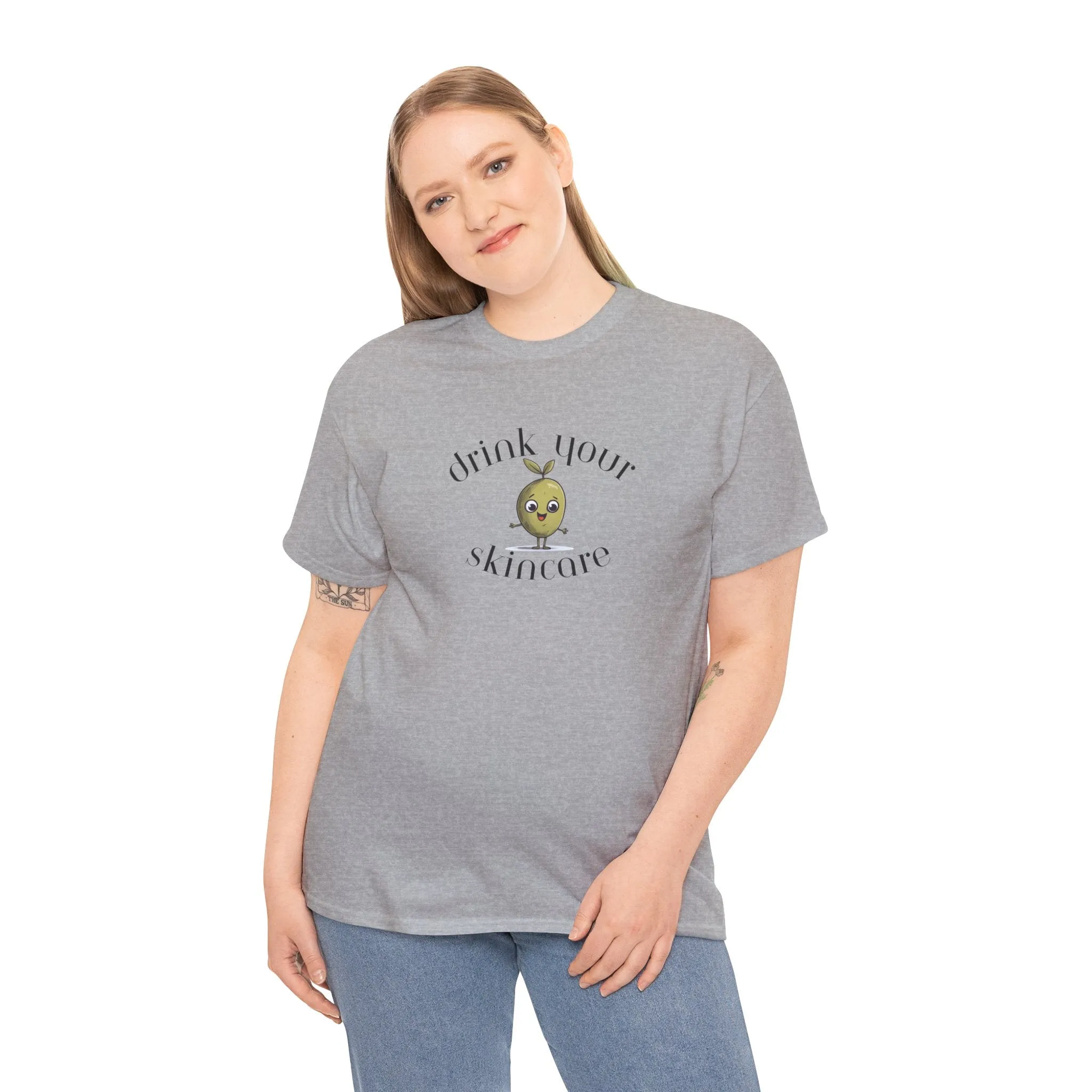 Drink your skincare / olive trees / olive cartoon / Unisex Heavy Cotton Tee