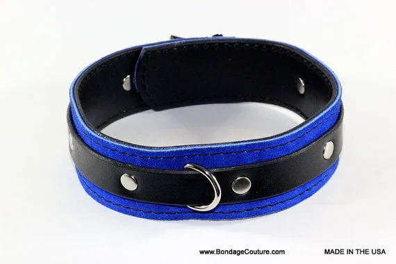 Dual Layer Royal Blue Bdsm Suede Collar