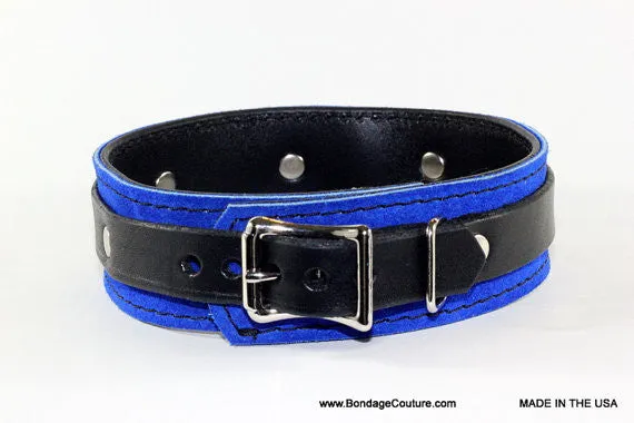 Dual Layer Royal Blue Bdsm Suede Collar