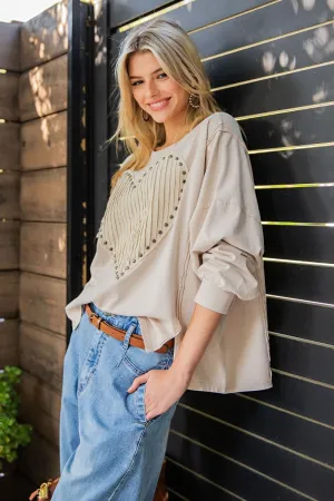 Ecru Heart Patch Mineral Washed Pullover