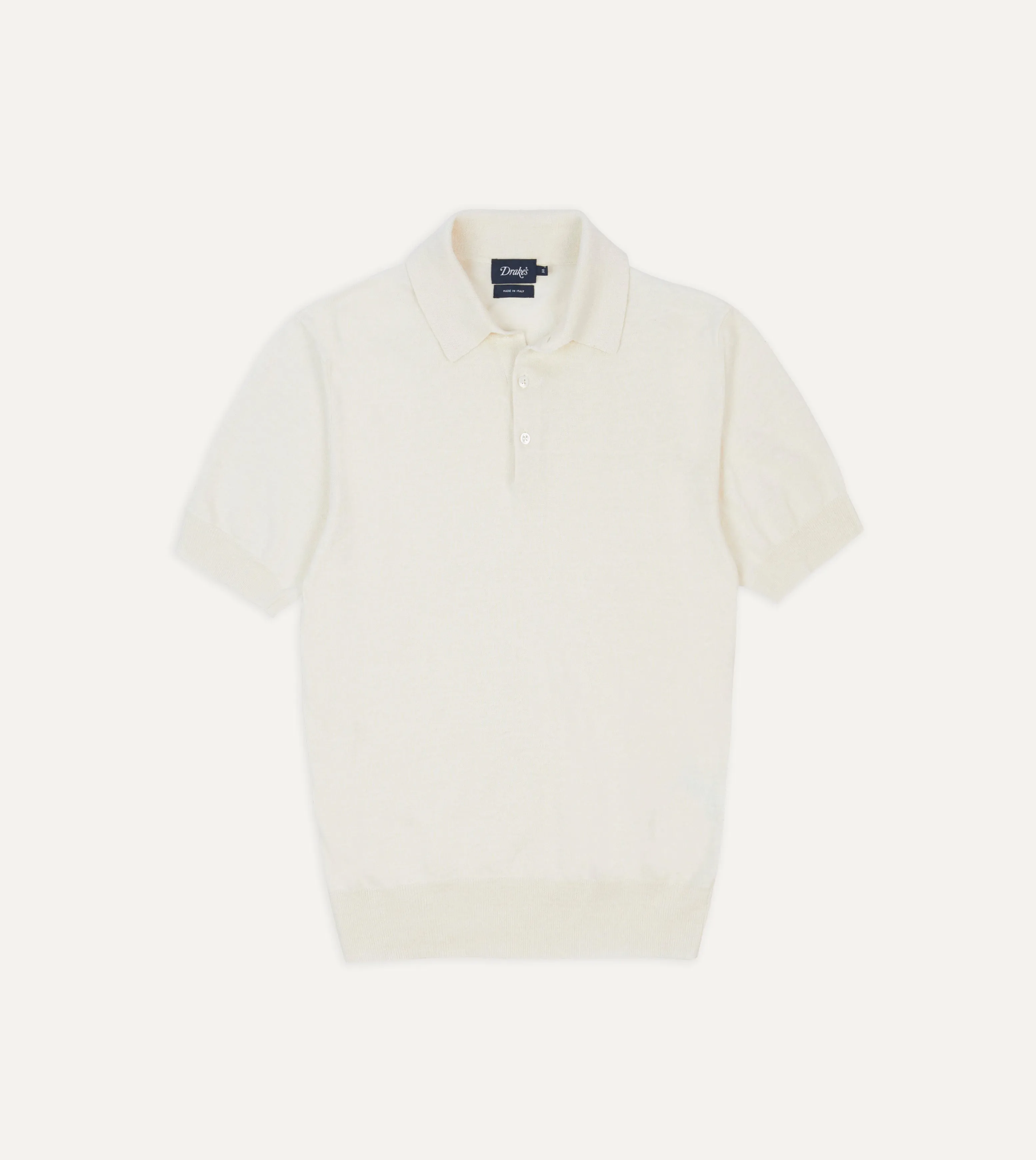 Ecru Knitted Crepe Cotton Short-Sleeve Polo Shirt