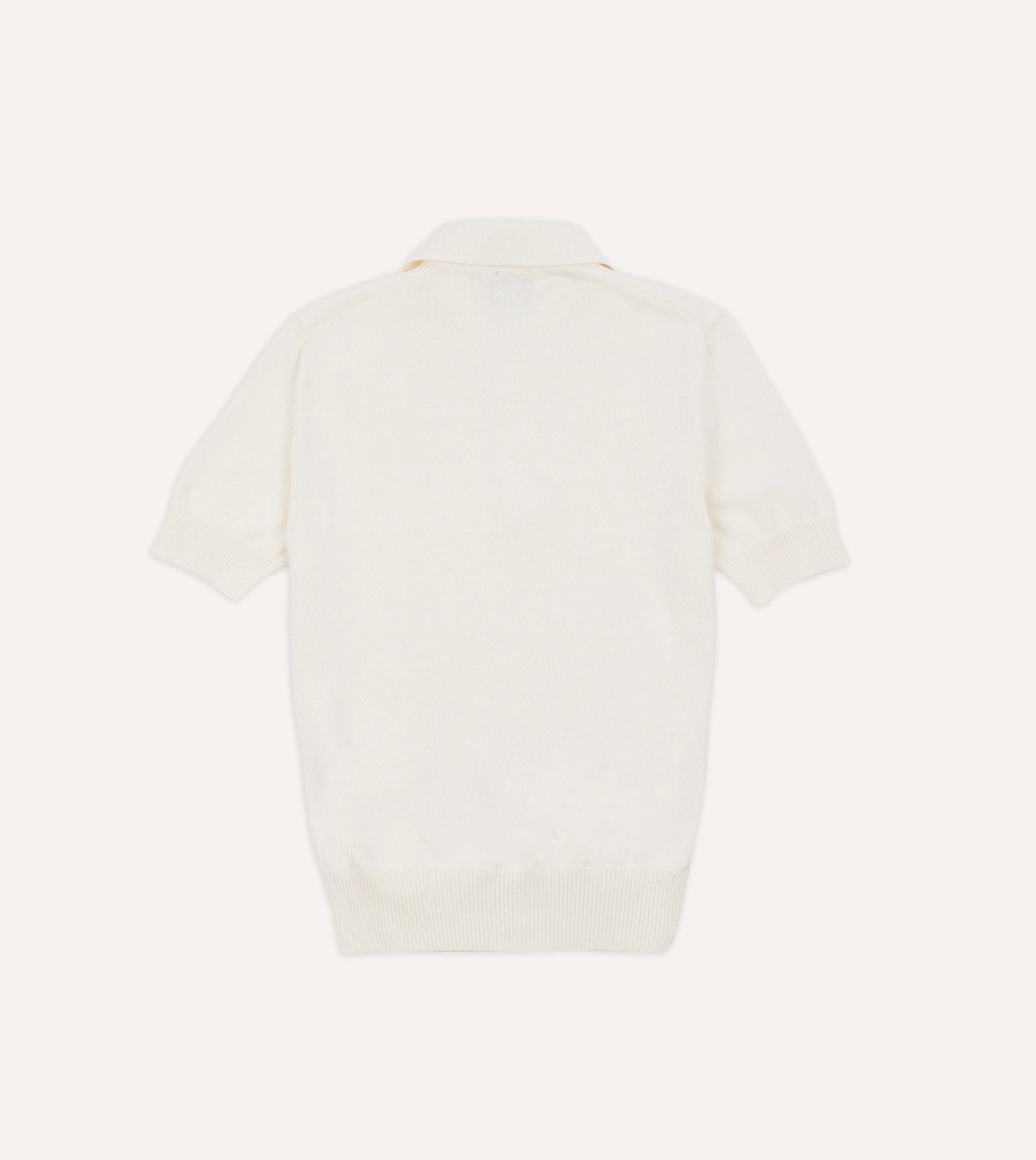 Ecru Knitted Crepe Cotton Short-Sleeve Polo Shirt