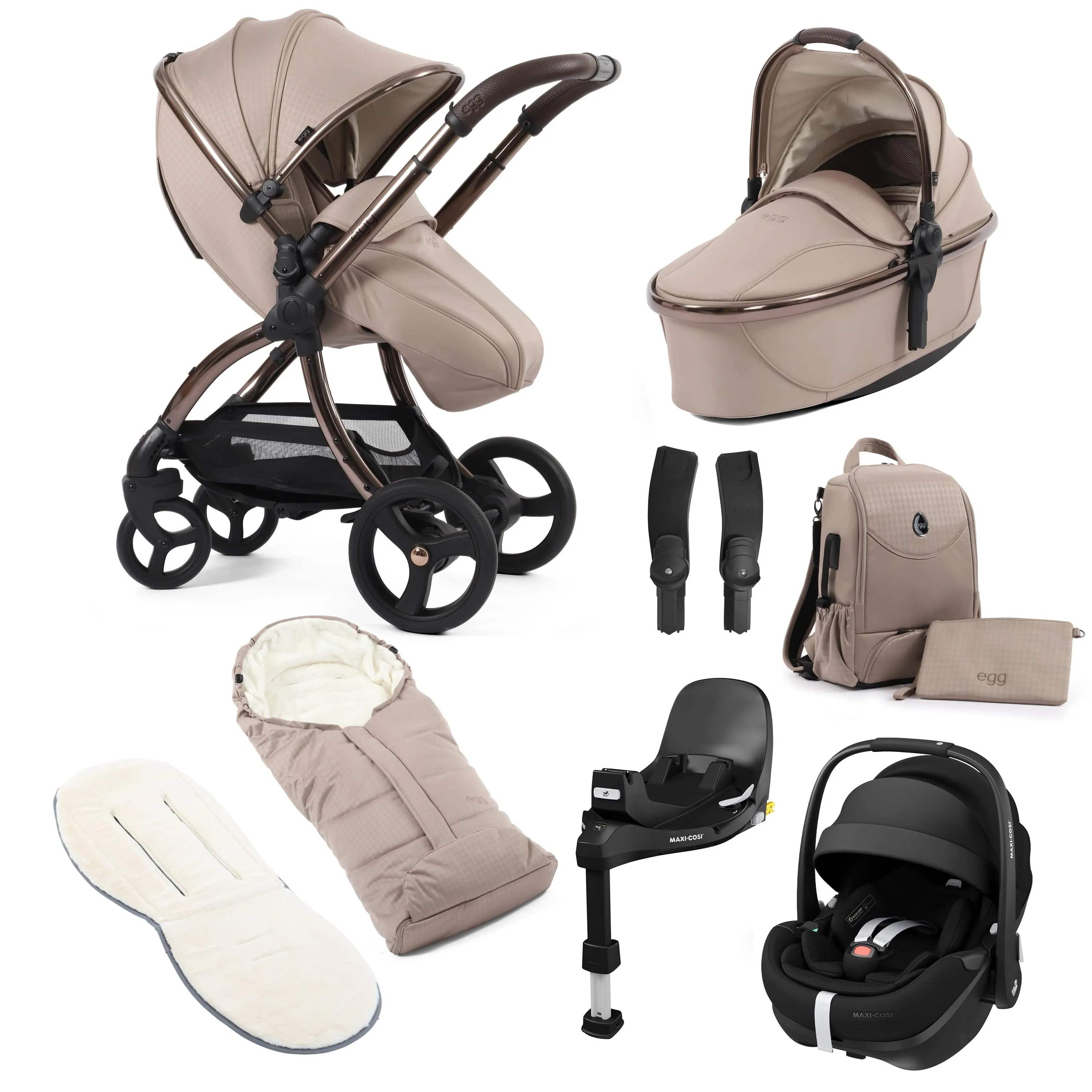 egg3 Luxury Maxi-Cosi Travel System Bundle - Houndstooth Almond