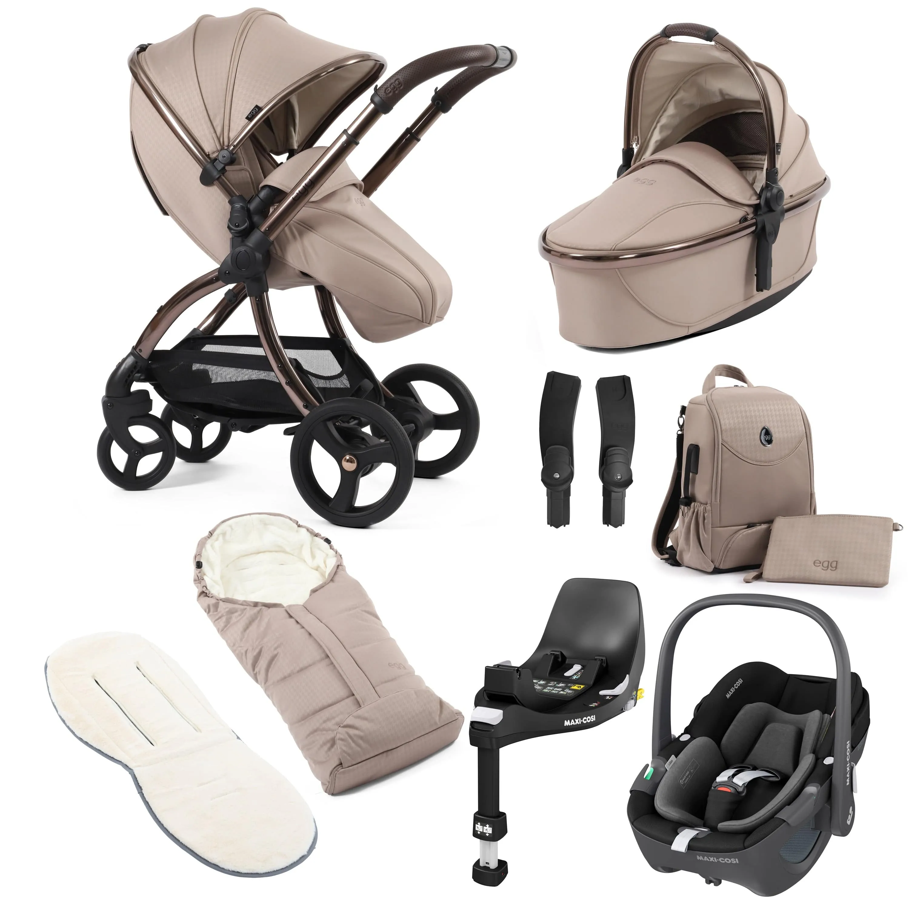 egg3 Luxury Maxi-Cosi Travel System Bundle - Houndstooth Almond