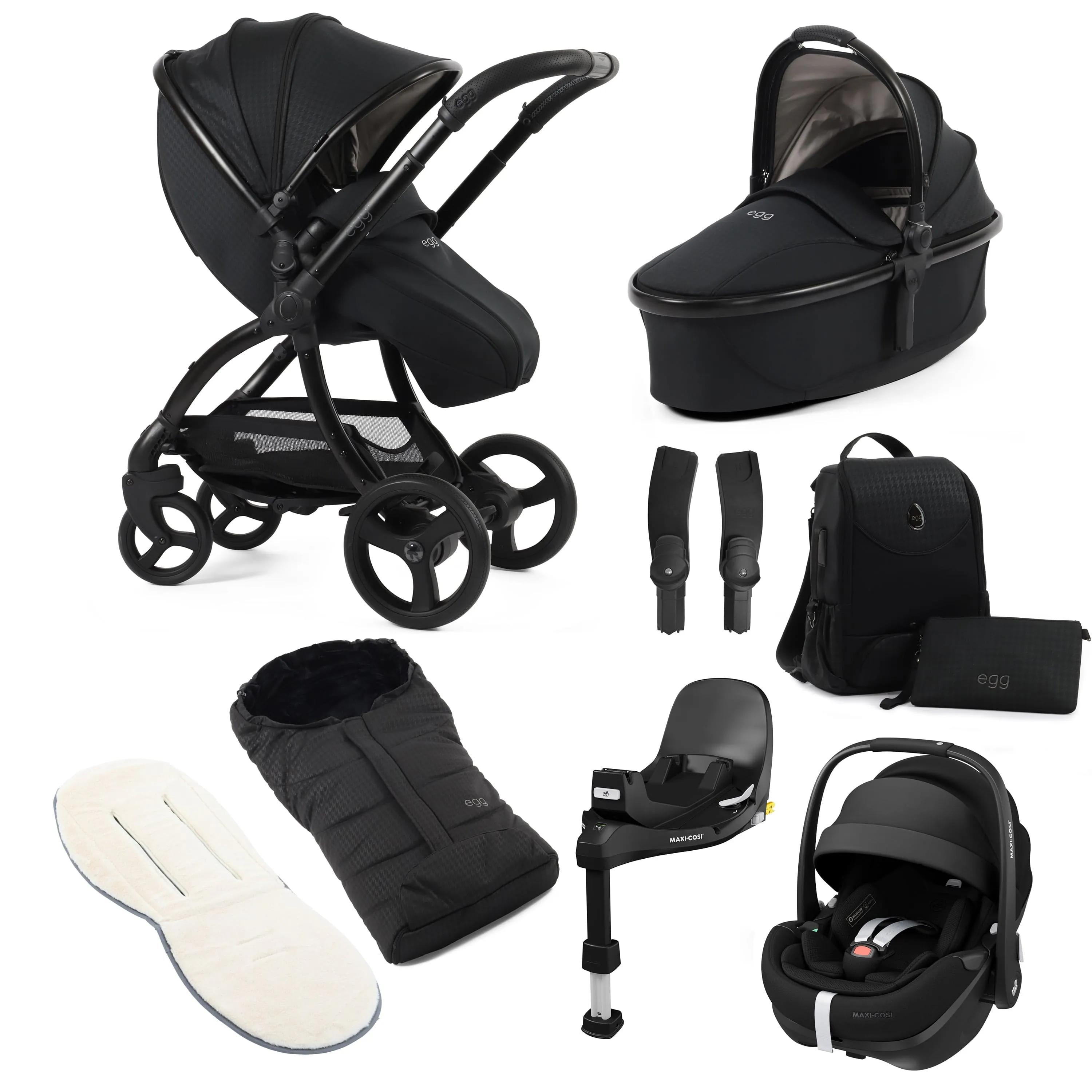 egg3 Luxury Maxi-Cosi Travel System Bundle - Houndstooth Black