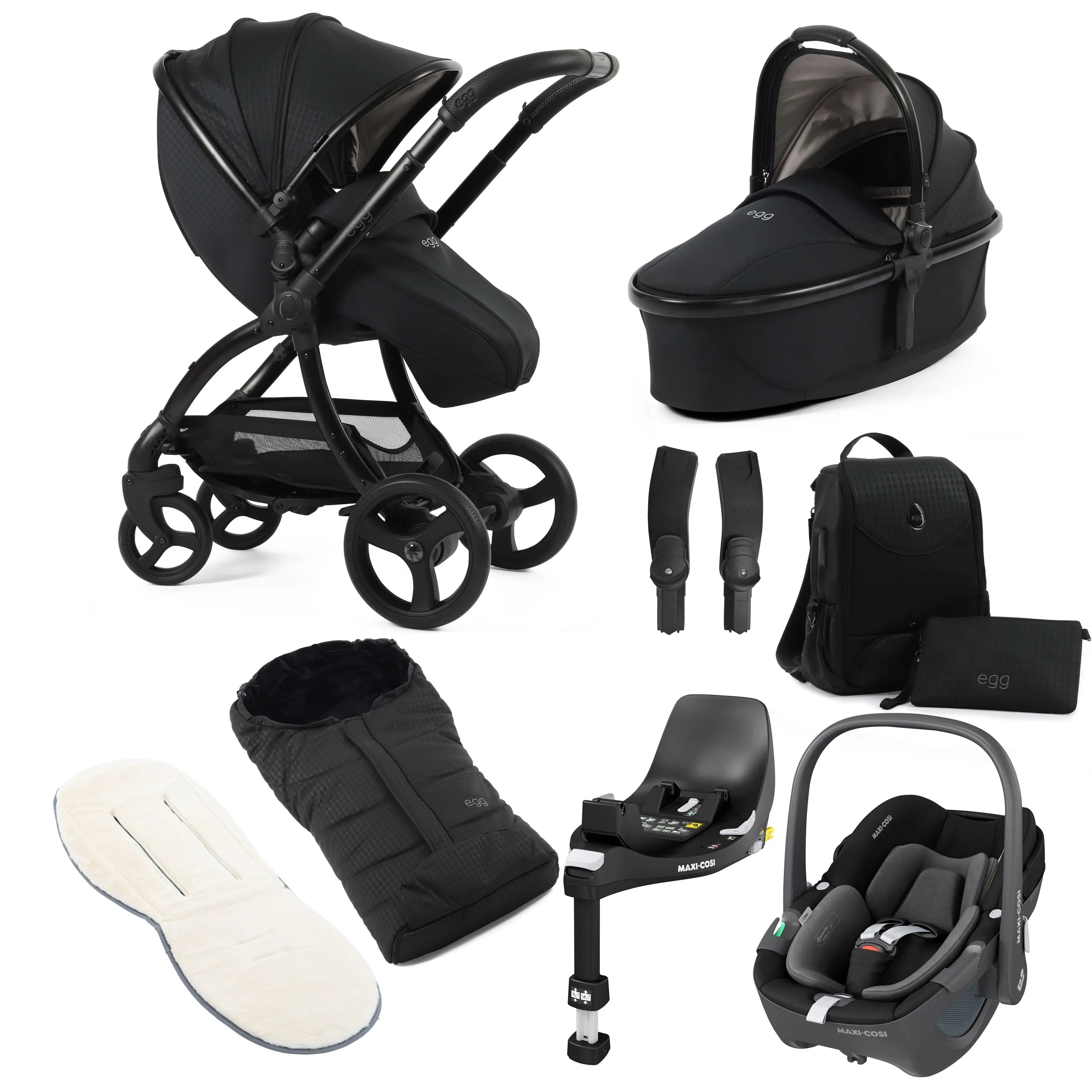 egg3 Luxury Maxi-Cosi Travel System Bundle - Houndstooth Black