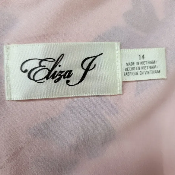 Eliza J Faux Wrap Maxi Dress Size 14 Pink Navy High Low Chiffon Flutter Sleeves