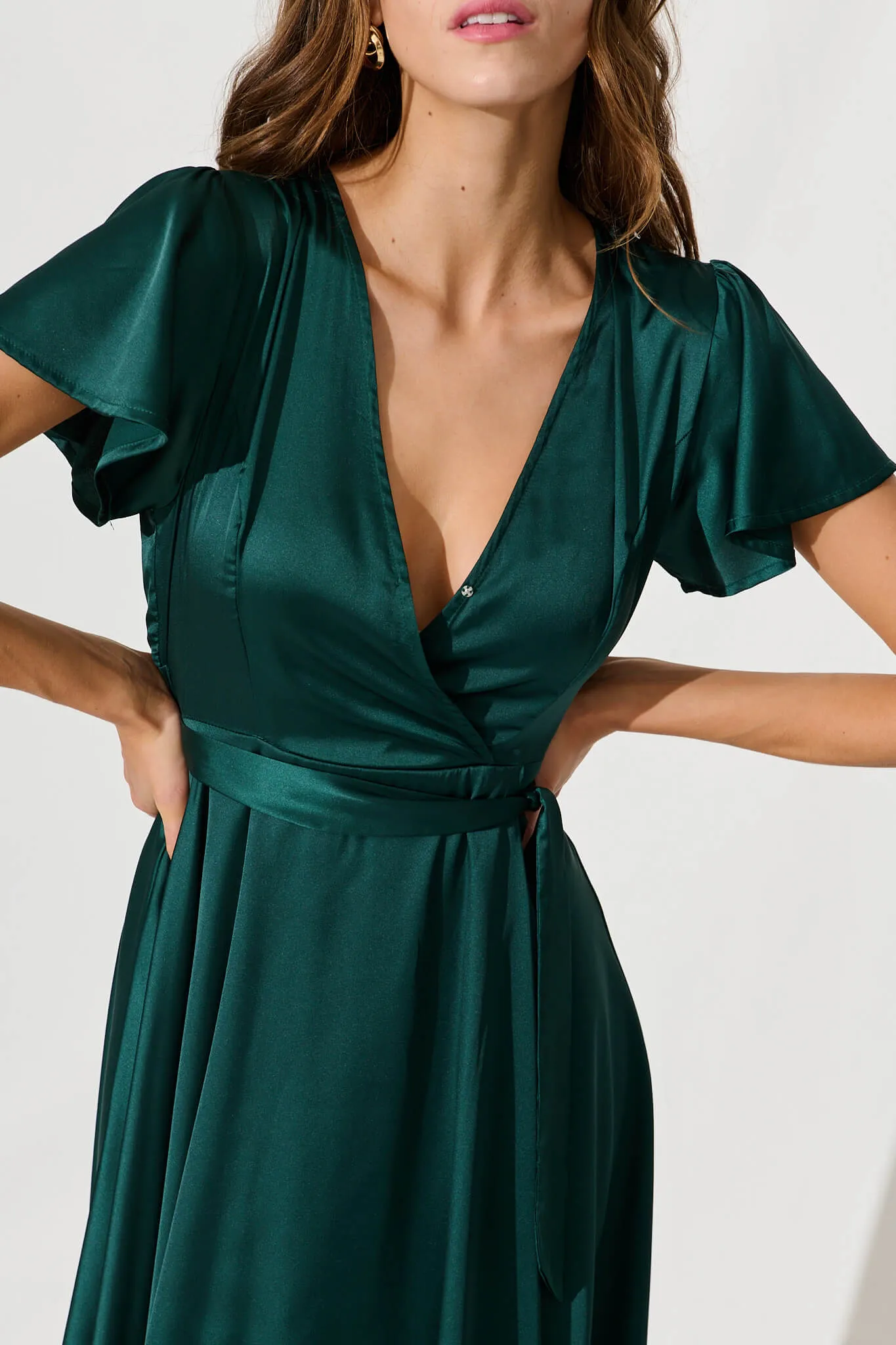 Emerald Satin Maxi Dress