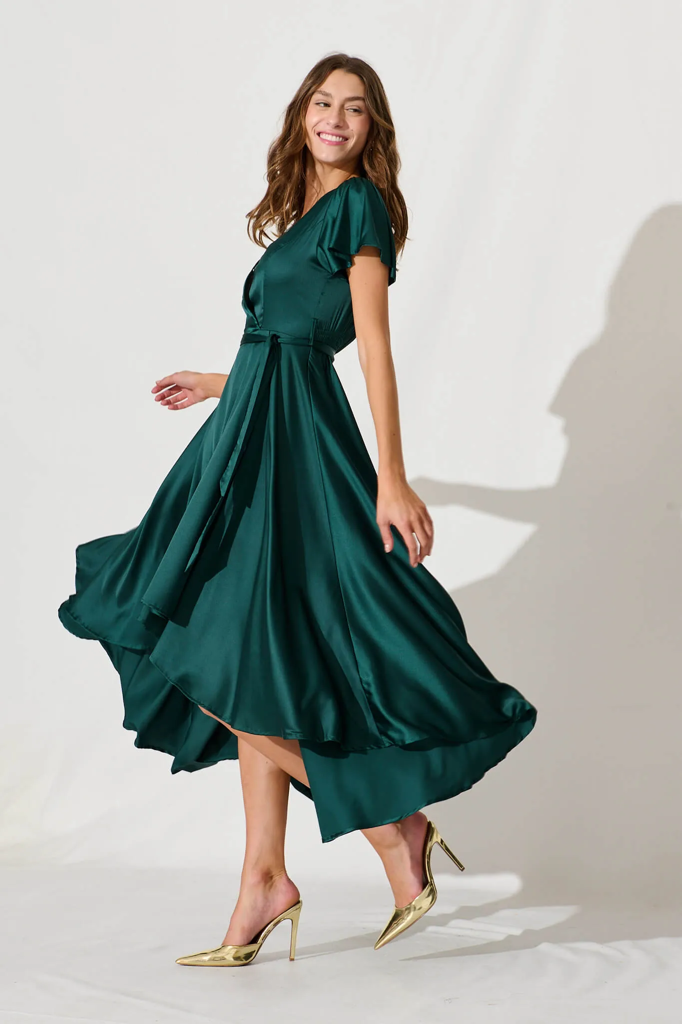 Emerald Satin Maxi Dress