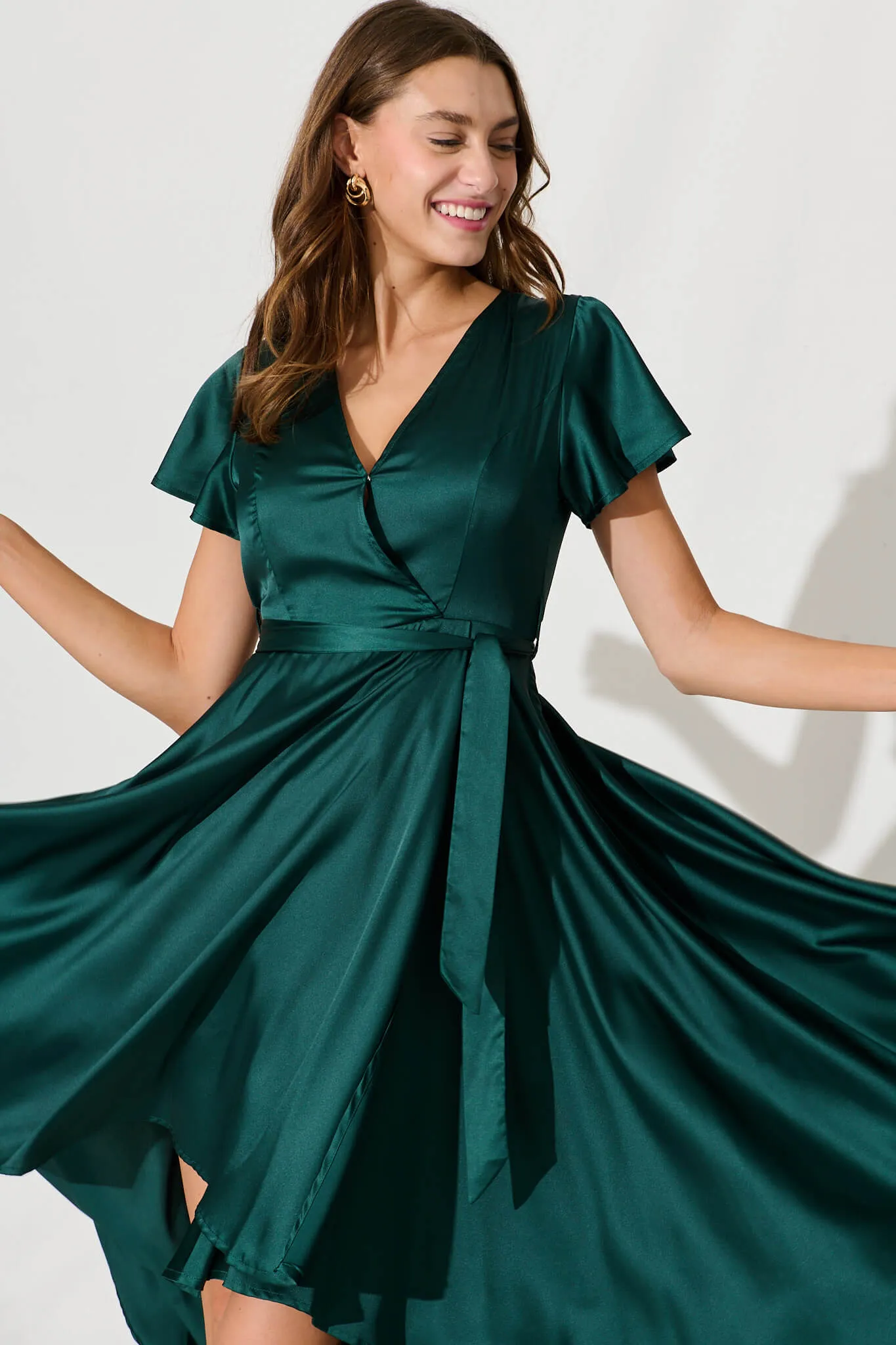 Emerald Satin Maxi Dress