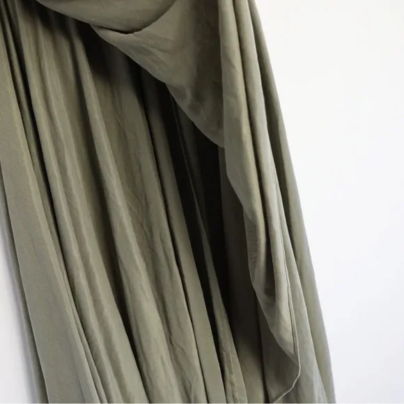Ever New Melbourne flowy khaki green skirt below knee high low faux wrap US 4