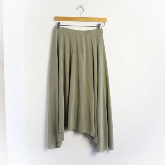 Ever New Melbourne flowy khaki green skirt below knee high low faux wrap US 4