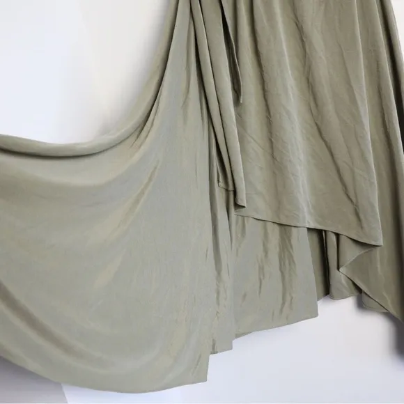Ever New Melbourne flowy khaki green skirt below knee high low faux wrap US 4