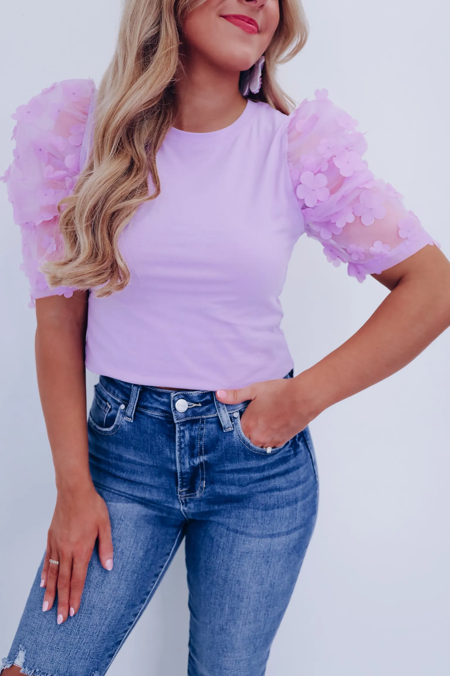 Fiori Sheer Mesh Sleeve Top - Lavender