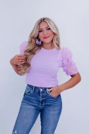 Fiori Sheer Mesh Sleeve Top - Lavender