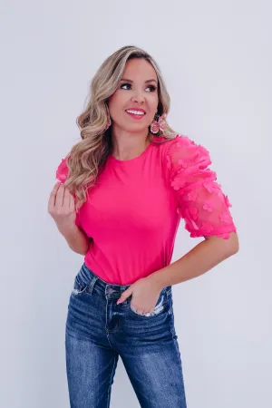 Fiori Sheer Mesh Sleeve Top - Pink