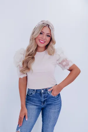 Fiori Sheer Mesh Sleeve Top - Sand