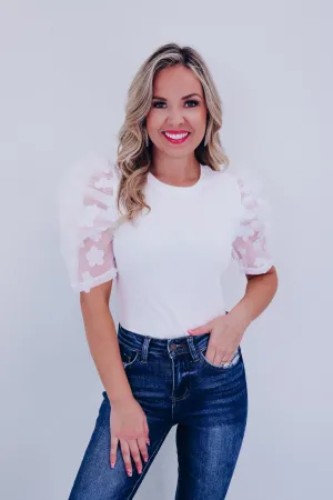 Fiori Sheer Mesh Sleeve Top - White