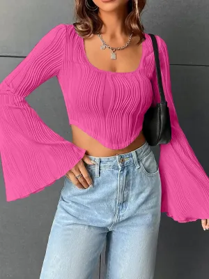 Flaunt It Textured Bell Sleeve Crop Top