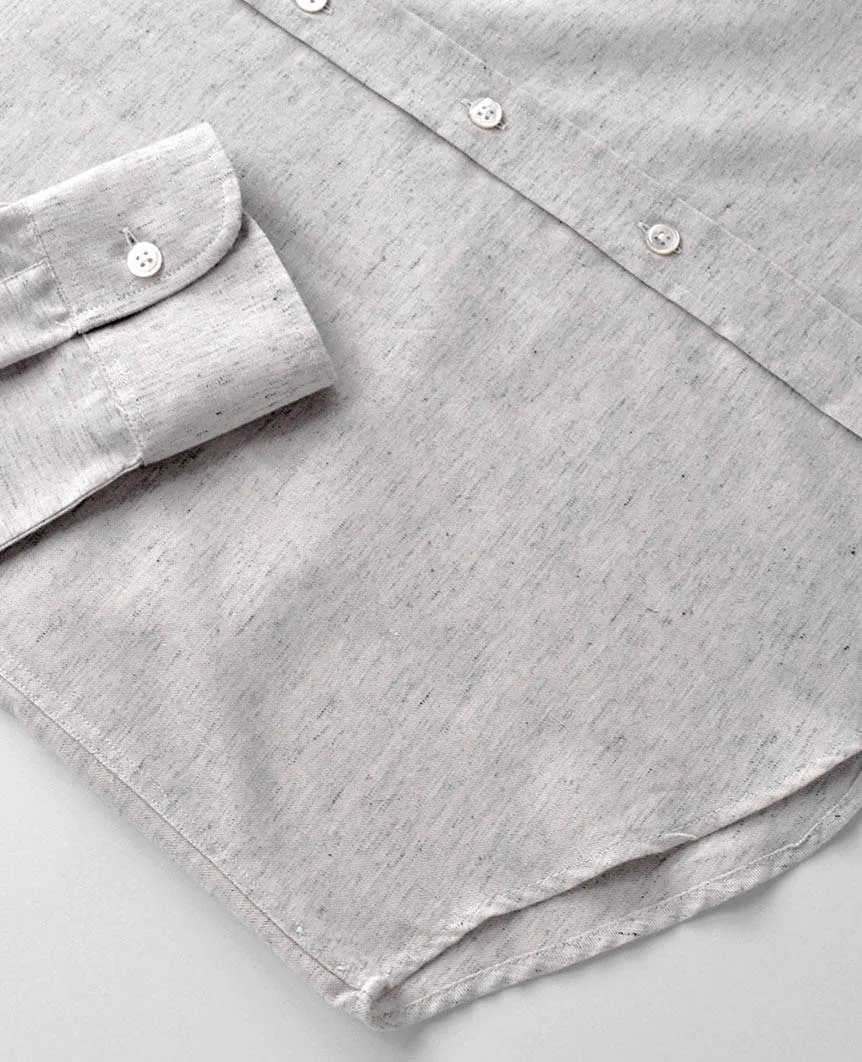 Flecked Band Collar Off-White  L/S Shirt