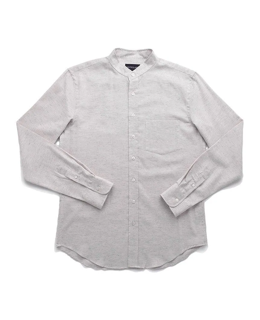 Flecked Band Collar Off-White  L/S Shirt