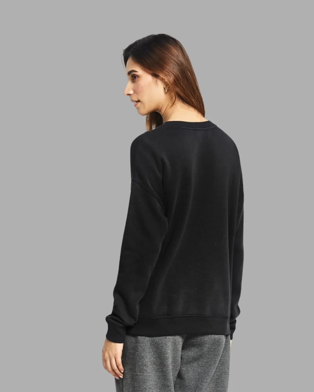 FLEECE LONG SLEEVE SWEATSHIRT-BLACK - Bloom flower print