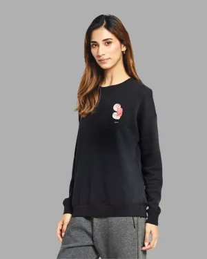 FLEECE LONG SLEEVE SWEATSHIRT-BLACK - Bloom flower print