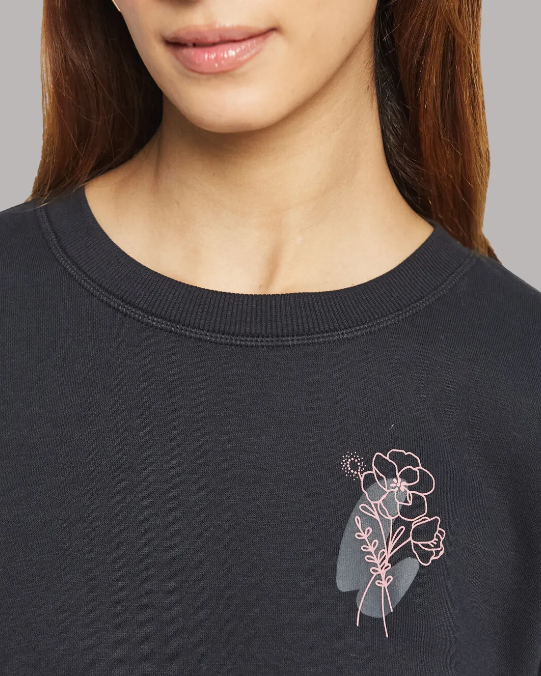 FLEECE LONG SLEEVE SWEATSHIRT - FLOWER PRINT