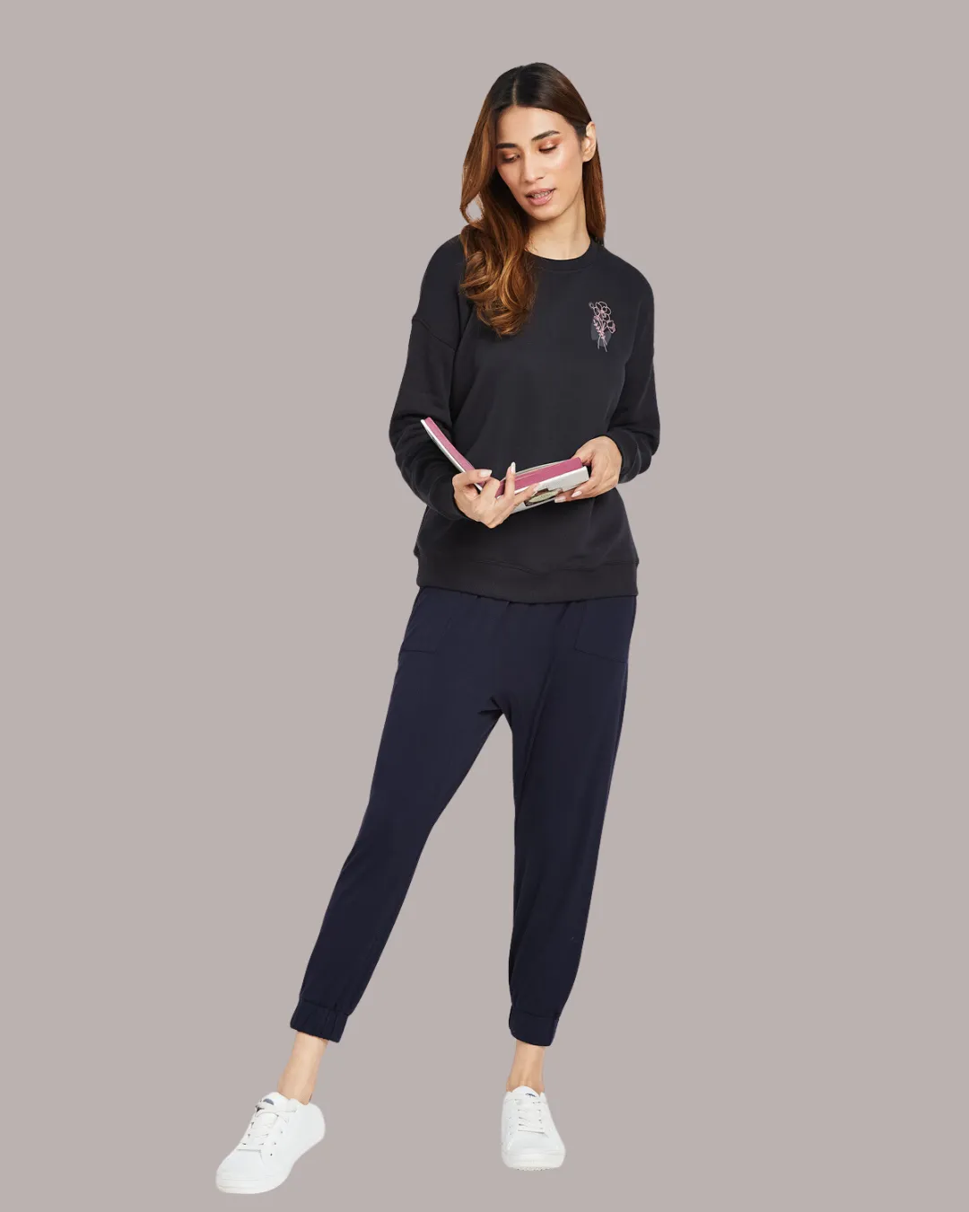 FLEECE LONG SLEEVE SWEATSHIRT - FLOWER PRINT