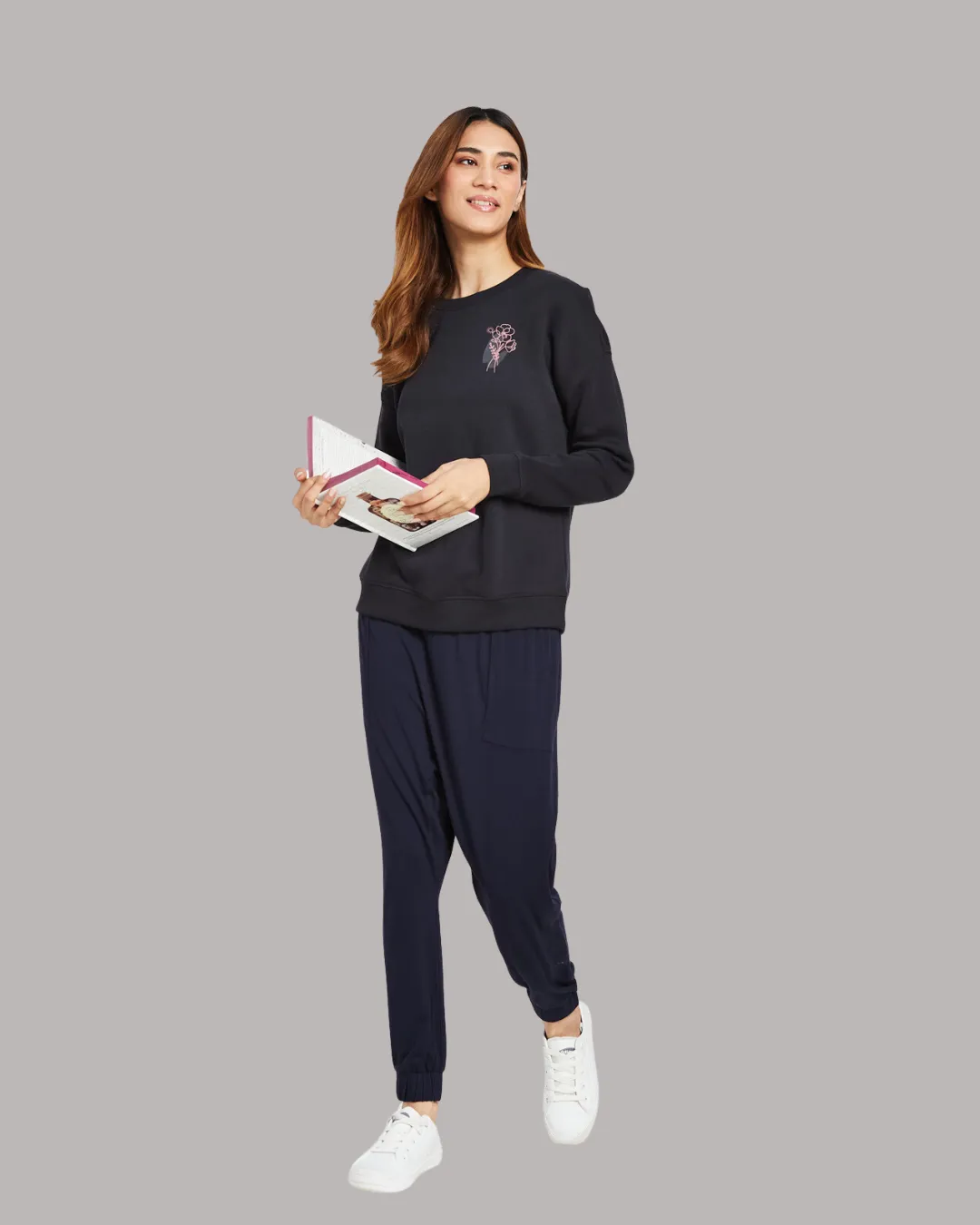 FLEECE LONG SLEEVE SWEATSHIRT - FLOWER PRINT