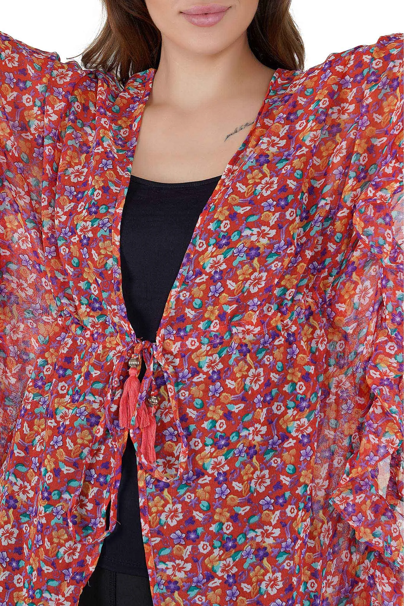 Floral Red Kaftan Swim Cover-Up Beach Dress