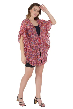 Floral Red Kaftan Swim Cover-Up Beach Dress